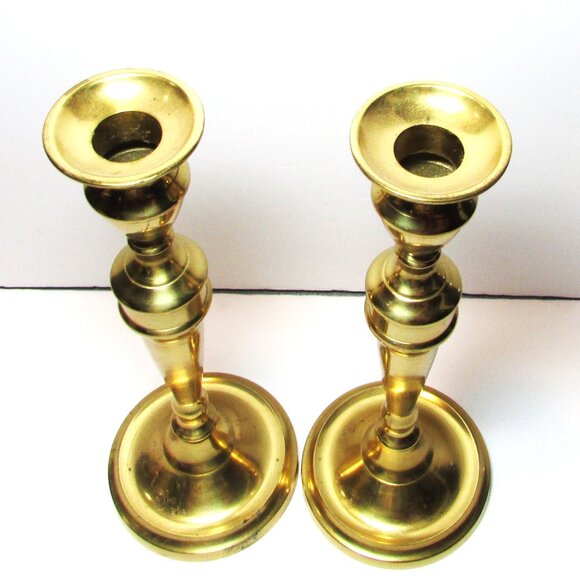 Pair Of Brass Candlesticks Colonial Revival Made In Japan MCM Home Decor - Picture 8 of 10